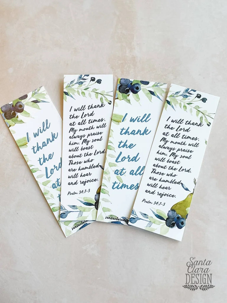 Thankfulness Bookmark Set, Psalm 34 Thanksgiving 2-sided, bible prayer , thanksgiving gift, stocking stuffer, bookish Catholic, St Nicholas