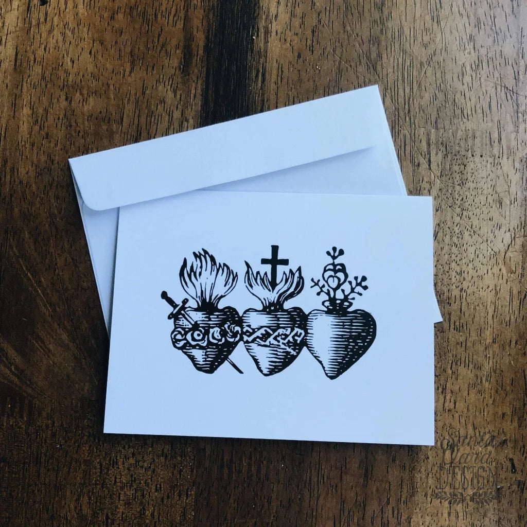 Set of 5 holy family three hearts notecard and envelope set  - Holy Family Note Card Set Hearts of Jesus Mary and Joseph - Catholic Cards