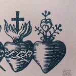 Three Sacred Hearts of the Holy Family, Catholic art print, Immaculate Heart of Mary, Sacred Heart of Jesus, Pure Heart of Joseph