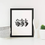 Three Sacred Hearts of the Holy Family, Catholic art print, Immaculate Heart of Mary, Sacred Heart of Jesus, Pure Heart of Joseph