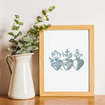 Three Sacred Hearts of the Holy Family, Catholic art print, Immaculate Heart of Mary, Sacred Heart of Jesus, Pure Heart of Joseph