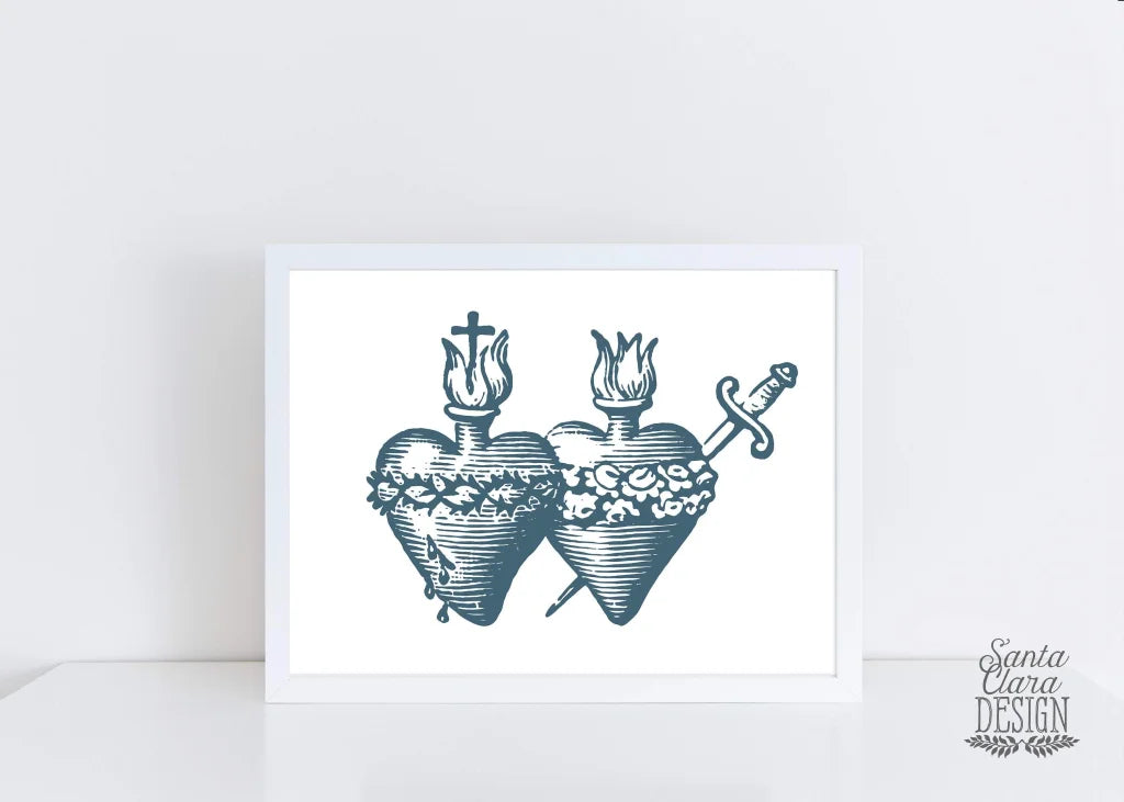 Hearts of Jesus and Mary, Sacred Heart and Immaculate Heart, Catholic print, Immaculate Heart of Mary, Sacred Heart of Jesus, Catholic art