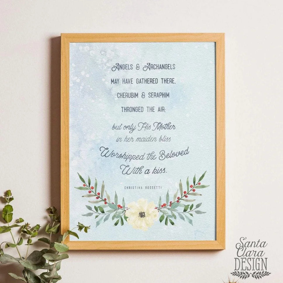 With a Kiss Christina Rossetti Poem print | In the bleak midwinter print  | Christmas Advent Catholic Poster | Catholic Christmas Decor